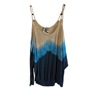 Young Fabulous & Broke | (NWT) Blue/Tan Tie Dye Cold Shoulder Top | Med - Picture 1 of 9