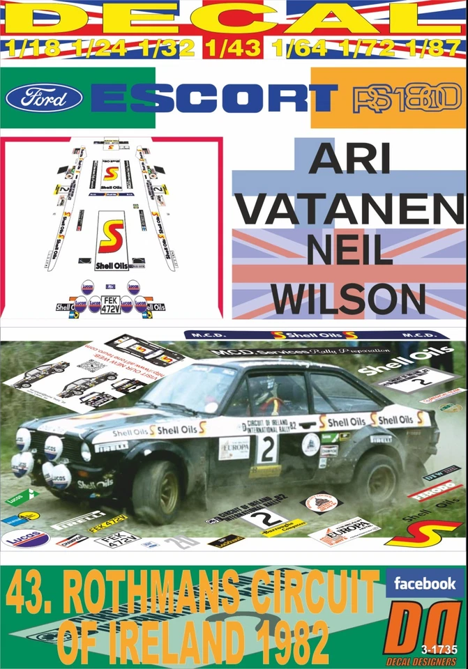 DECAL FORD ESCORT RS 1800 MKII A. VATANEN D.OF IRELAND 1982 7th (09) - Image 1 of 1