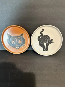 Piatti Halloween Gatti Neri Gres Dessert Antipasto Soglia Set 2 - Foto 1 di 5