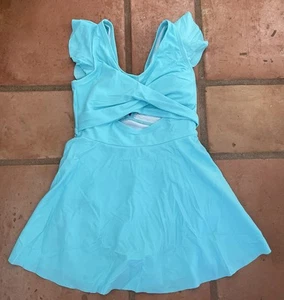 Aqua One Piece Skirted Swimsuit Girls 8-9 Years, Removable Bra Pads NEW No Tags - Picture 1 of 2