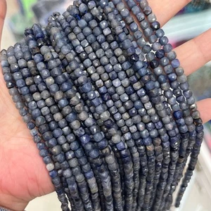 Cubo facetado natural genuino de 4 mm con cuentas cuadradas de zafiro azul para hacer joyas - Imagen 1 de 6