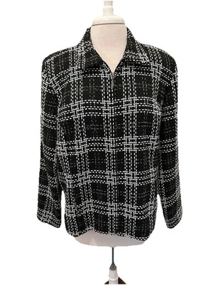 Christopher & Banks Black & White Checked Sparkle Zip Front Lined Blazer Xl - Image 1 of 4