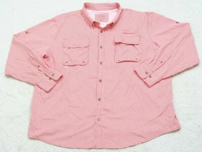 Dress Shirt XXL Button Up Long Sleeve Mans Cabela's Red White Two Pocket 1-480 - Image 1 of 4