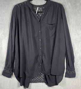 Free People Mujer Negro Crochet Espalda Gasa Manga Larga Abotonada Rayón S - Imagen 1 de 7