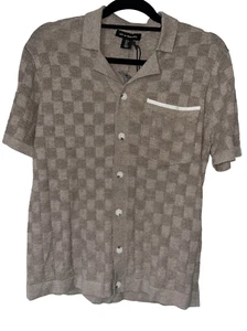 Art of Rhetoric light brown checked short sleeve sweater small - Picture 1 of 6