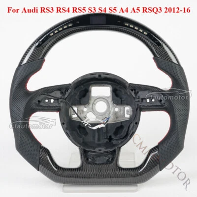 运动碳纤维 LED 方向盘适合奥迪 RS3 RS4 S3 S4 S5 A4 A5 RSQ3 2012+ — 第 1/4 张图片