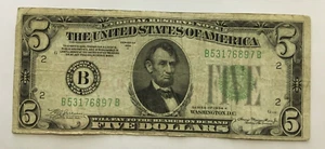 1934 A New York $5 Green seal Federal Reserve Note B53176897B - Picture 1 of 2