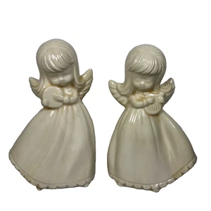 Vintage Christmas Angel ceramic Hand Painted 60s Harp Tambourine Pair Lot Prop - Picture 1 of 16