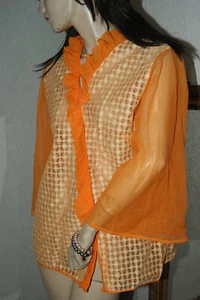 Magnífico camisón VOLANT * Top de pijama * Chaqueta Nylon Naranja Encaje 46 - Imagen 1 de 5