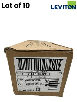 BOX OF 10 circuit breaker Leviton LB115-AFT 15 A 1-Pole Plug-on AFCI  brand  NEW - Image 1 of 4