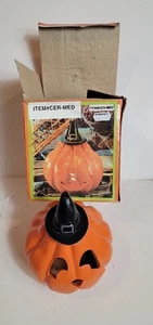 Ceramic Fang Pumpkin Candle Holder Jack-o-Lantern Halloween Vintage Hand Painted - Picture 1 of 10