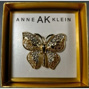 AK Butterfly Brooch/Pin By ANNE KLEIN Rhinestone & gold-tone new in box NIB S1E1 - Picture 1 of 5
