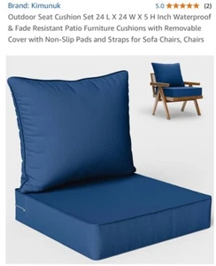 Kumunuk Outdoor Seat Cushion Set Waterproof Blue 24x24x5 NEW - Picture 1 of 6