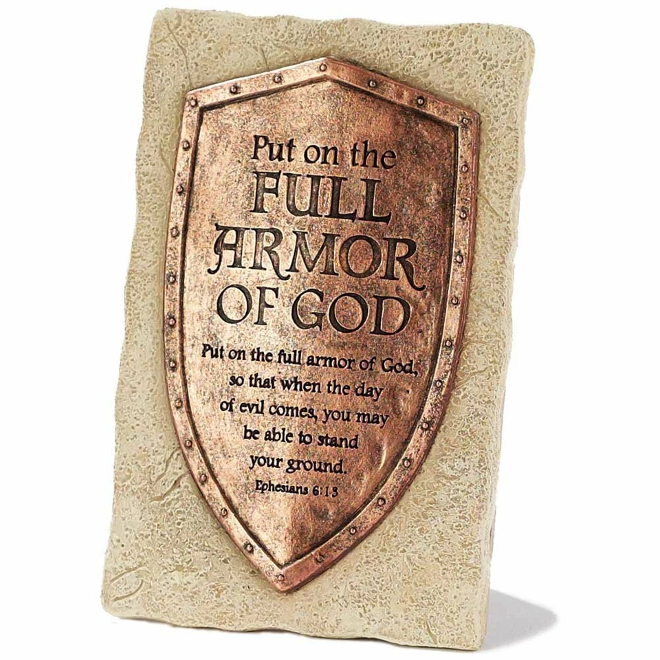 Antique Copper Look Full Armor Ephesians 6:13 Resin Stone 6 inch Table Plaque - Image 1 of 1