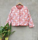 Indian Orange Floral Print 100% Cotton Quilted Jacket Unisex Partywear Jacket US