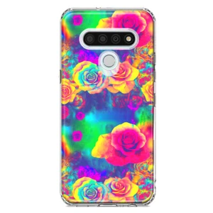 For LG Stylo 6 Shockproof Hybrid Case, Hippie Tie Dye Colorful Roses Phone Cover - Picture 1 of 6
