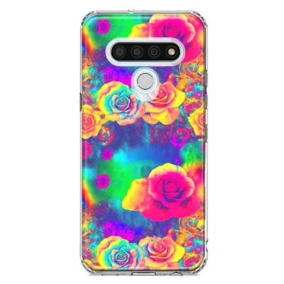 For LG Stylo 6 Shockproof Hybrid Case, Hippie Tie Dye Colorful Roses Phone Cover - Image 1 of 4