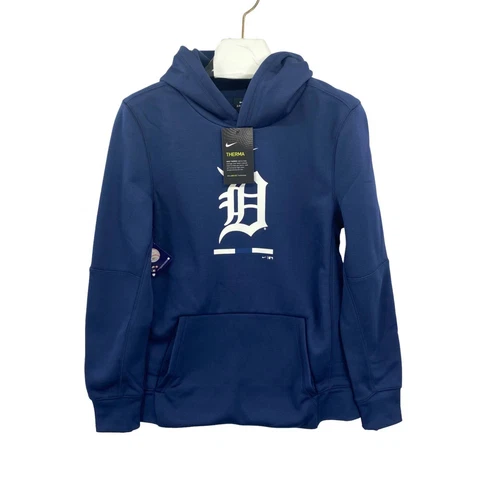 Detroit Tigers Nike Unisex Children Hoodie Sweatshirt Blue Logo Pocket L New Cover
