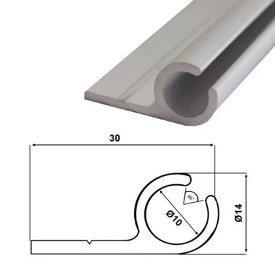 (6€/m) Kederschiene 1,50 m Alu eloxiert 14x30mm Zeltkeder 7,5-8,5mm 45°