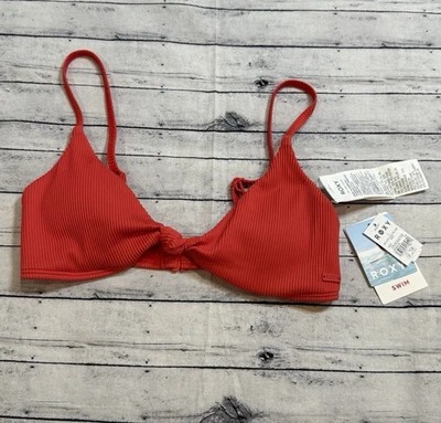 Roxy Love The Surf Ribbed Bikini Top Womens Size S Red V-Neck Adjustable NWT - Image 1 of 4