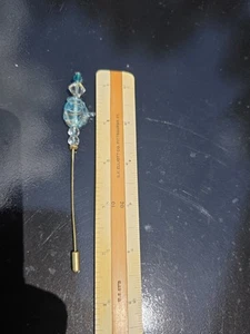 * VTG INSPIRED Light Blue Periwinkle Beads on Silver Scarf or HAT PIN Hatpin 6" - Picture 1 of 2