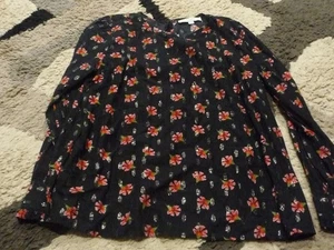 Ann Taylor Loft Womens Long Sleeve Blouse Large Black Pattern - Picture 1 of 3