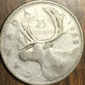 1953 CANADA SILVER 25 CENTS COIN - Picture 1 of 2