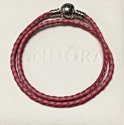 Auténtico Brazalete Pandora 13.8" Mezcla Rosa Doble Cuero Dije #590747CPMX-D1 Foto 1 de 4