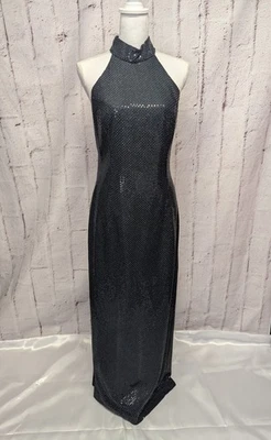 Roberta Vintage Black Sleeveless Sequin Dress Halter Cocktail Evening Sz 13/14 - Image 1 of 4