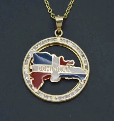 FINE 14k Yellow Gold Plated 3.00Ct Round Cut Moissanite Dominicans Map Pendant - Image 1 of 4