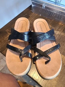 Vionic Anelle Slide Sandal Black Leather Women size 11 - Picture 1 of 5
