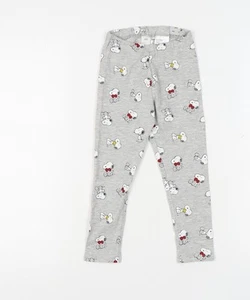 H&M Girls Grey Snoopy Ankle Leggings 4 Years Cotton Blend - Picture 1 of 12