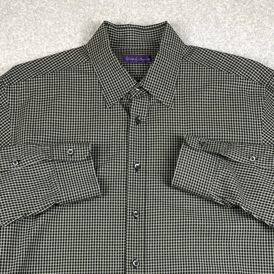 Camisa Ralph Lauren Etiqueta Púrpura Para Hombres 17 XL Abotonada Negra Cuadros Guinga Italia Foto 1 de 4