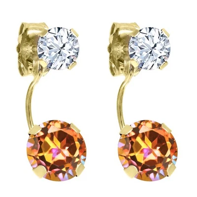2.56 Ct Round Ecstasy Mystic Topaz White Topaz 14K Yellow Gold Earrings - Image 1 of 2