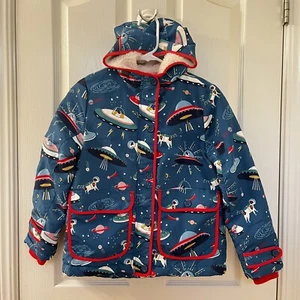 Mini Boden Space Dogs Sherpa Lined Anorak Coat Hooded Jacket Girls Size 8-9 - Picture 1 of 14