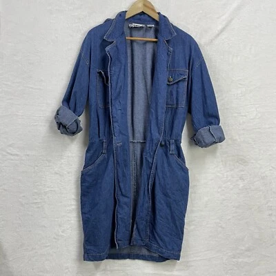 Vintage DKNY Denim Coat Overcoat Womens Size 6 Long Sleeve Pockets Made in HK - image 1 of 4