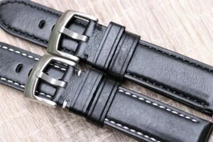 Handgefertigtes Uhrenarmband echtes Glattleder gepolstert sportlicher Charakter 20 mm 21 mm - Bild 1 von 3