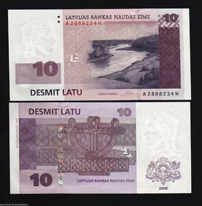 LATVIA 10 LATU P-54 2008 Running Serial # Pair of 2 Pc PRE EURO UNC EU RARE NOTE - Picture 1 of 3