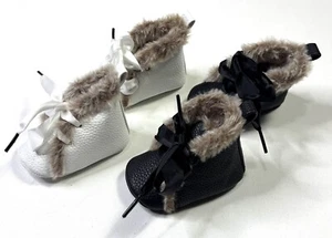 Toddler Shoes Girl High-Top 2 Pair Baby Crib Black White Fur - Picture 1 of 9