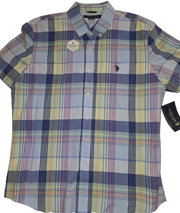 US Polo Assn Short Sleeve Button Down Blue/White Plaid BRAND NEW NICE! - Picture 1 of 2