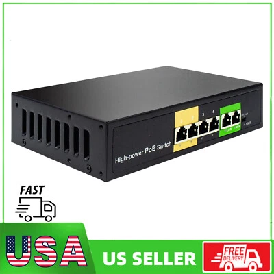 6 Port PoE Switch 4 Ports 10/100Mbps PoE+ 2 Uplink 65W 803.af/at for IP Cameras - Image 1 of 4