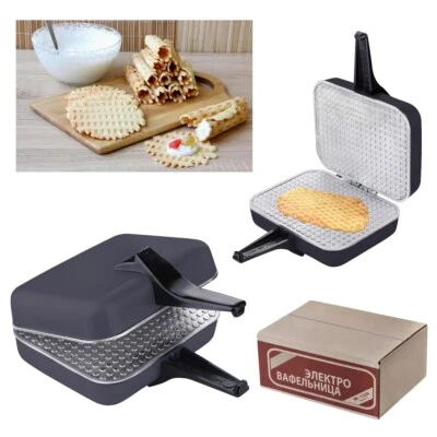 RUSSIAN USSR ELECTRIC SQUARE WAFFLE IRON MAKER EB-1/220 NEW + RECIPE BLACK - Image 1 of 3