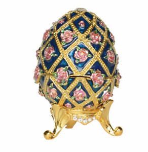 Rhinestone Russian Faberge Egg Easter Retro Roses Royal Trinket Jewellery Box