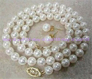 6mm White South Sea Shell Pearl Round Beads Necklace earrings 16-36''