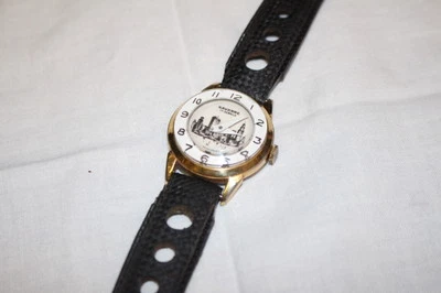 Reloj Pulsera Hombre Tono Dorado Navarra 17 Joyas Mecánico Suizo Cuerda con Horizonte de la Ciudad Foto 1 de 4