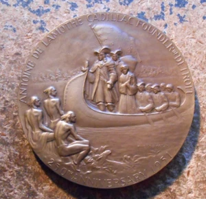 1951 MEDAL 250th BIRTHDAY FESTIVAL OF DETROIT ANNIVERSARY LARGE, HEAVY BRASS - Picture 1 of 2