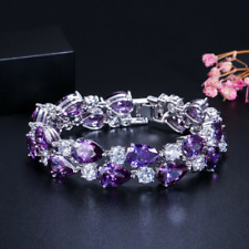 Amethyst Purple CZ Drop Mona Lisa Bangle Bracelet for Women Brides Engagement