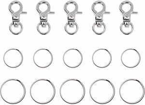 5 Pcs Dog Tags Clips with 5 Pcs 0.75 Inch Key Ring 5 Pcs 1 Inch Replaceable Key - Picture 1 of 7