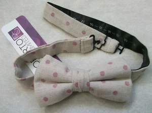 Bow Tie Mens NEW Dickie Bowtie Adjustable by Roberto Beige Pink Spotty Polka Dot - Picture 1 of 10