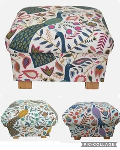 Storage Footstools Pouffes Footstalls Peacocks Teal Ochre Blue Birds Flowers New - Picture 1 of 44
